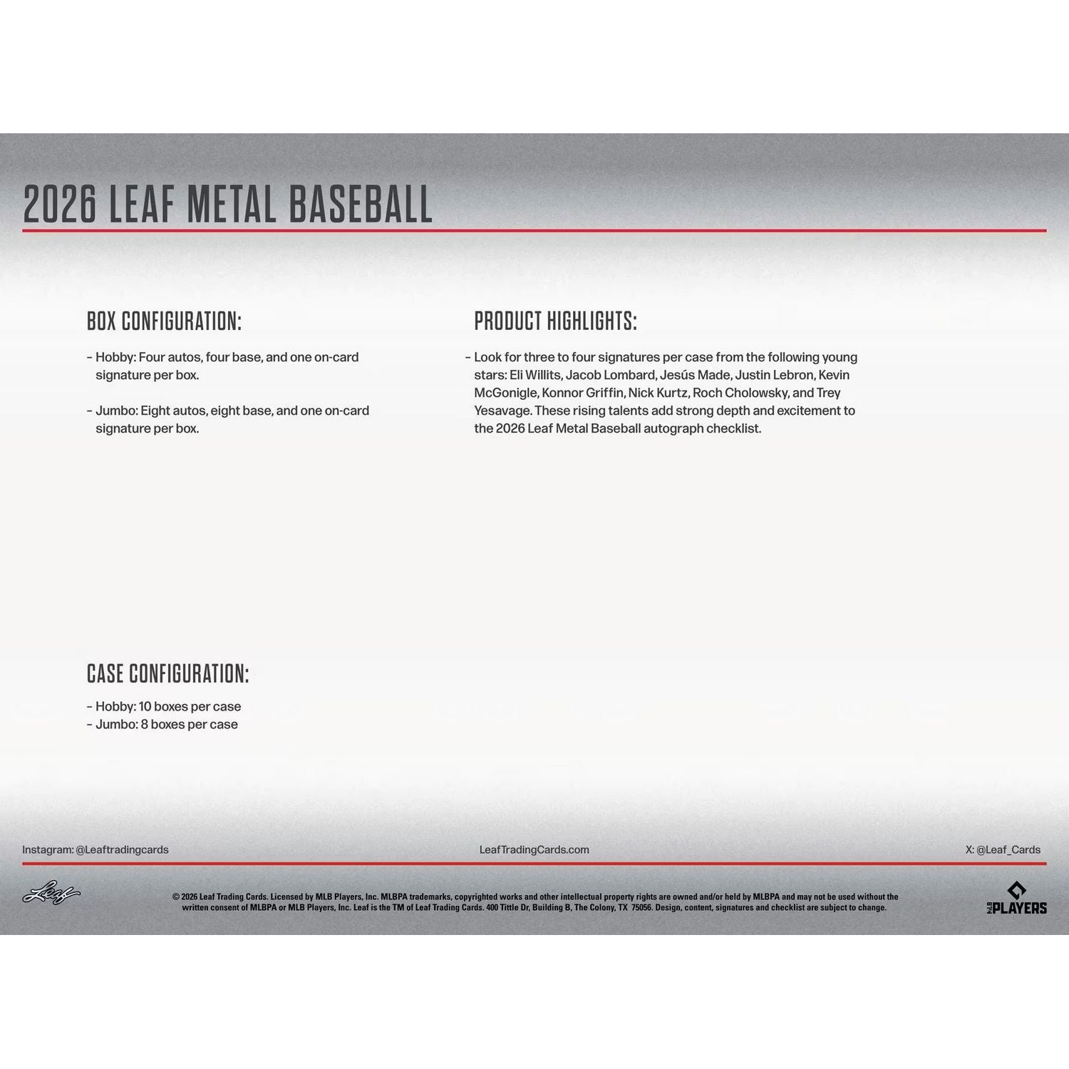 2026 Leaf Metal Baseball Jumbo Box