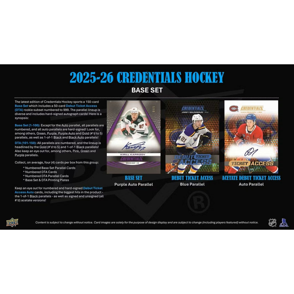 2025-26 Upper Deck Credentials Hockey Hobby Box *Contact Us To Order*