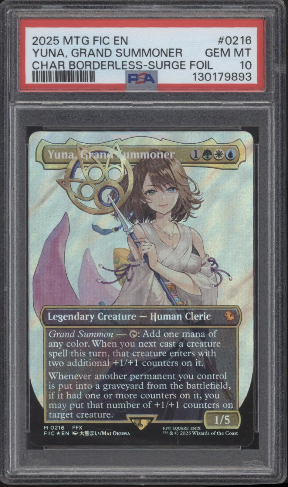Yuna Grand Summoner MTG Final Fantasy Character Bordless Surge Foil PSA 10