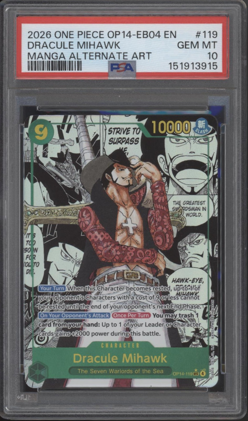 Dracule Mihawk One Piece Card Game OP14-EB04 Manga Alt Art #119 PSA 10 #1
