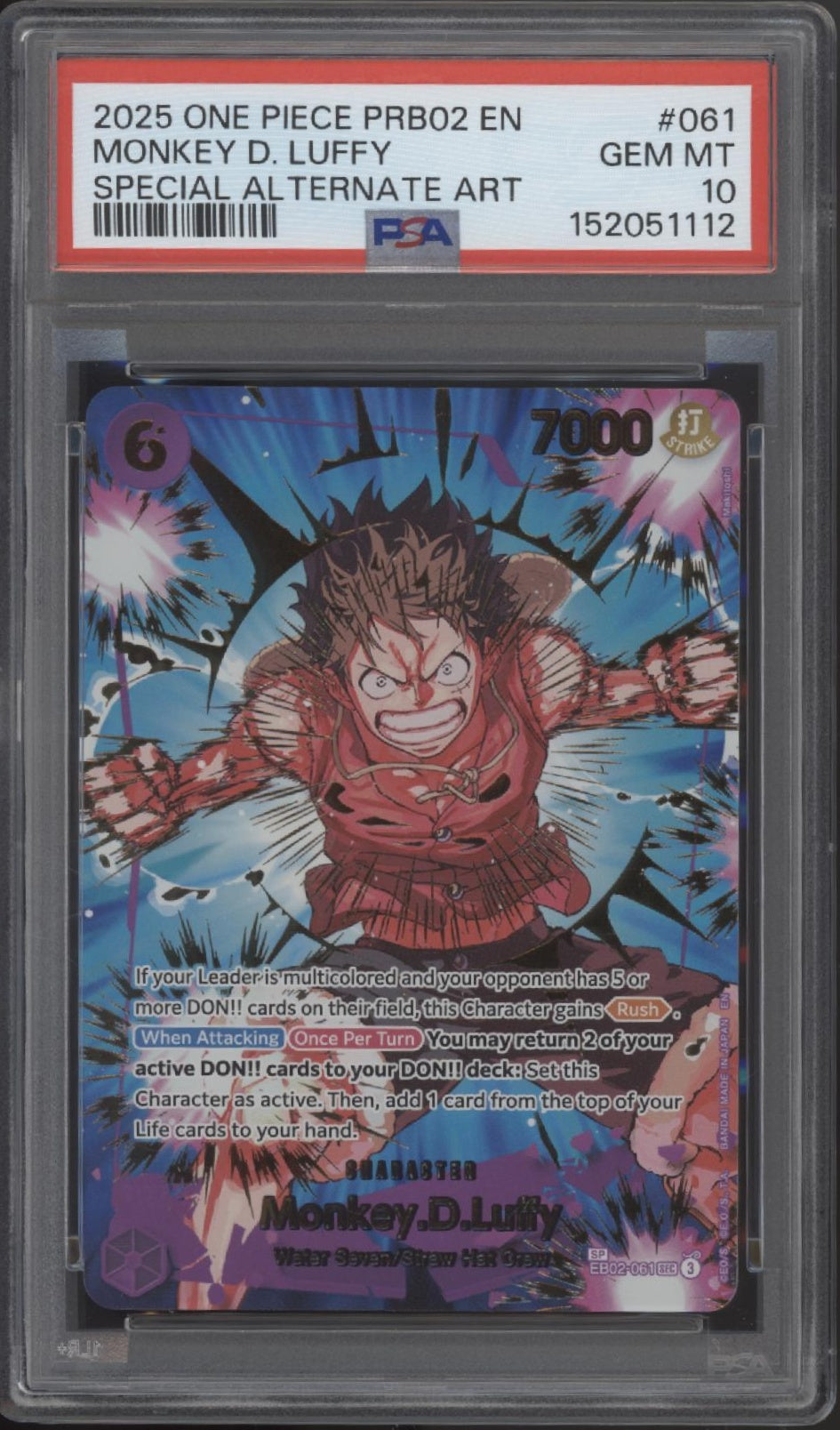 Monkey D Luffy One Piece Card Game PRB02 Special Alternate Art #061 PSA 10