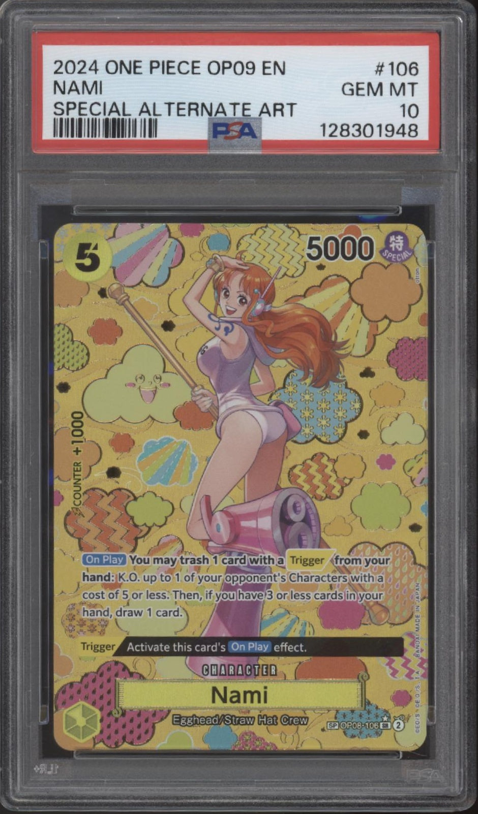Nami One Piece Card Game OP09 Special Alternate Art #106 PSA 10
