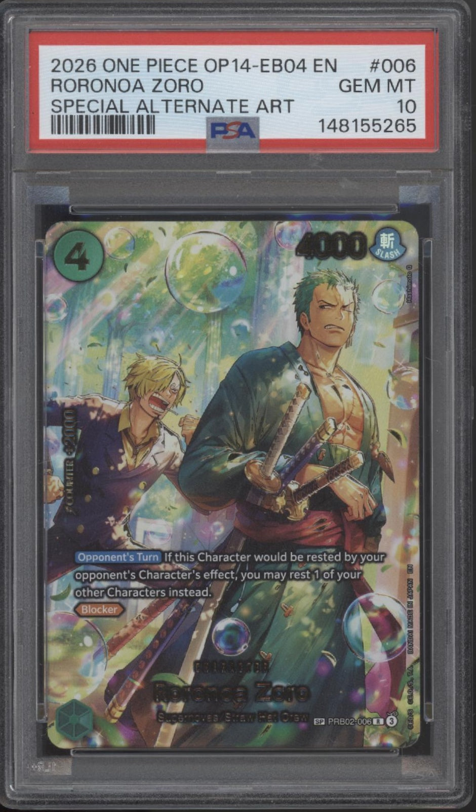 Roronoa Zoro One Piece Card Game OP14-EB04 Special Alternate Art #006 PSA 10