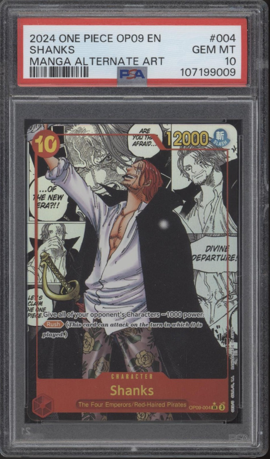 Shanks One Piece Card Game OP09 Manga Alternate Art #004 PSA 10
