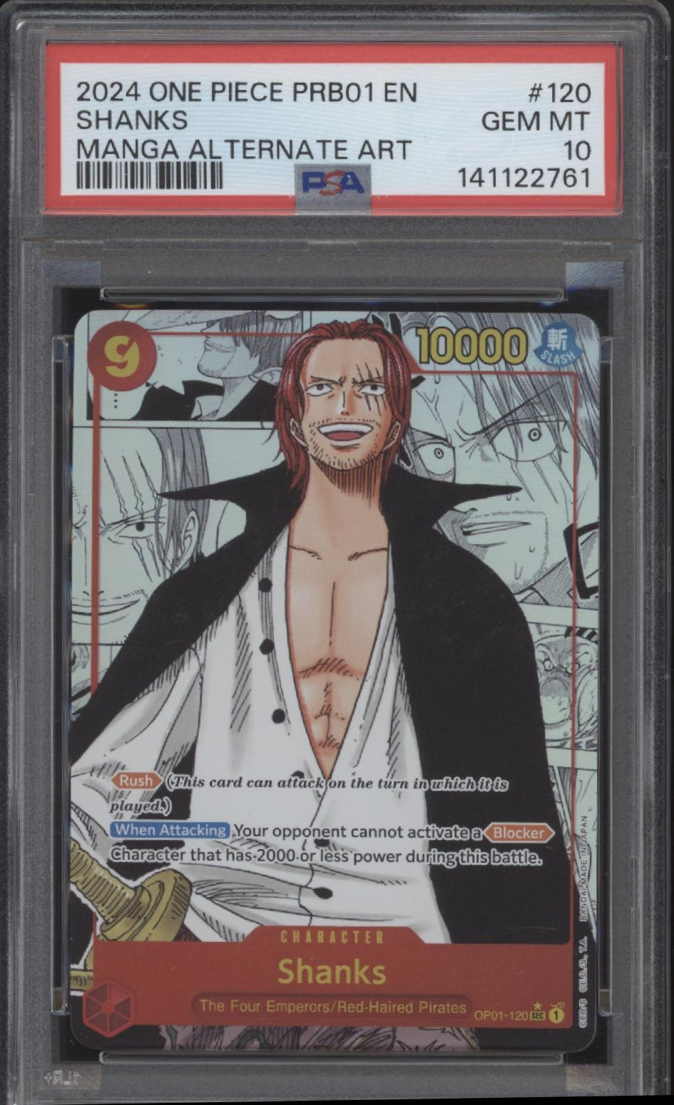 Shanks One Piece Card Game PRB01 Manga Alternate Art #120 PSA 10