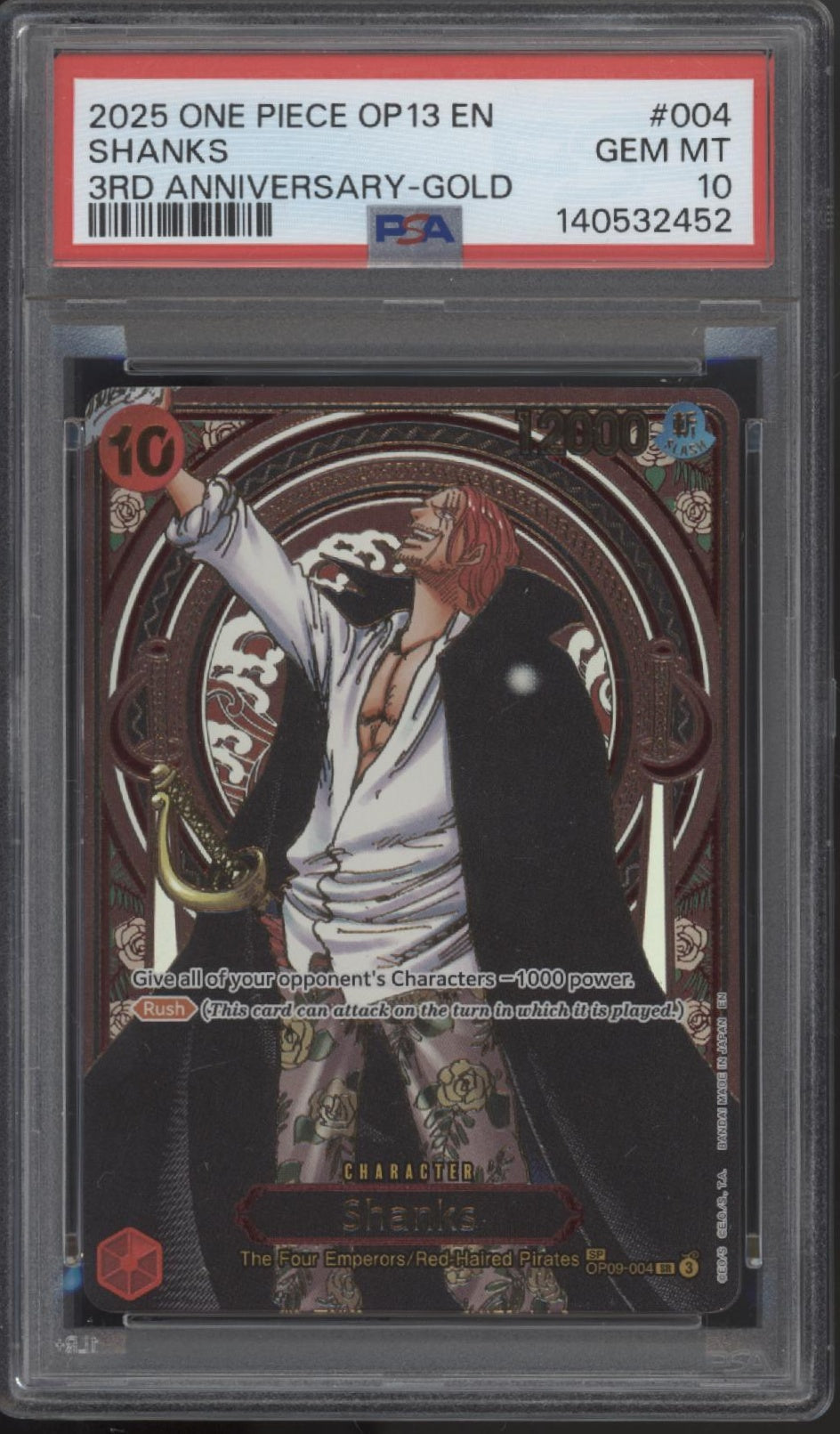Shanks One Piece Card Game OP13 3rd Anniversary Gold #004 PSA 10 #2