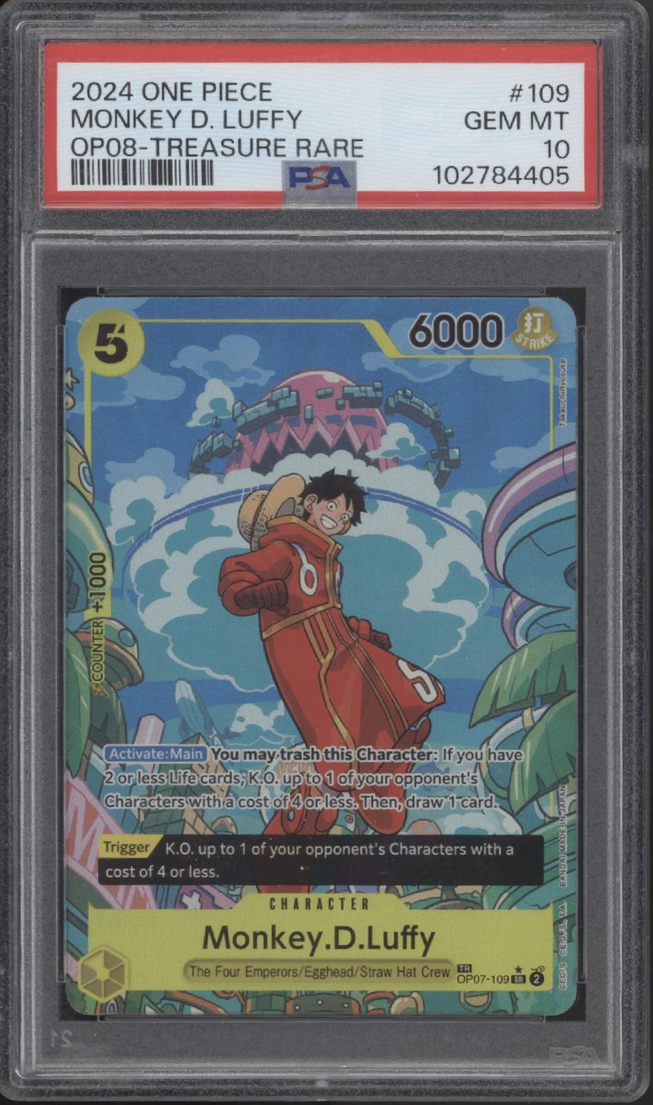 Monkey D Luffy One Piece Card Game OP08 Treasure Rare #109 PSA 10 #2