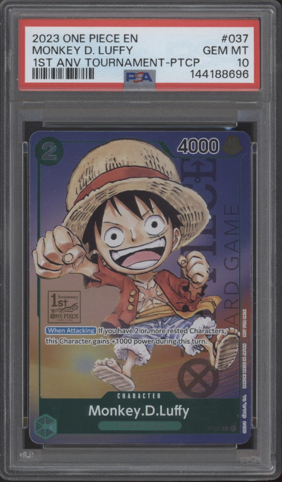Monkey D Luffy One Piece 1st Anniversary Tournament Participant #037 PSA 10