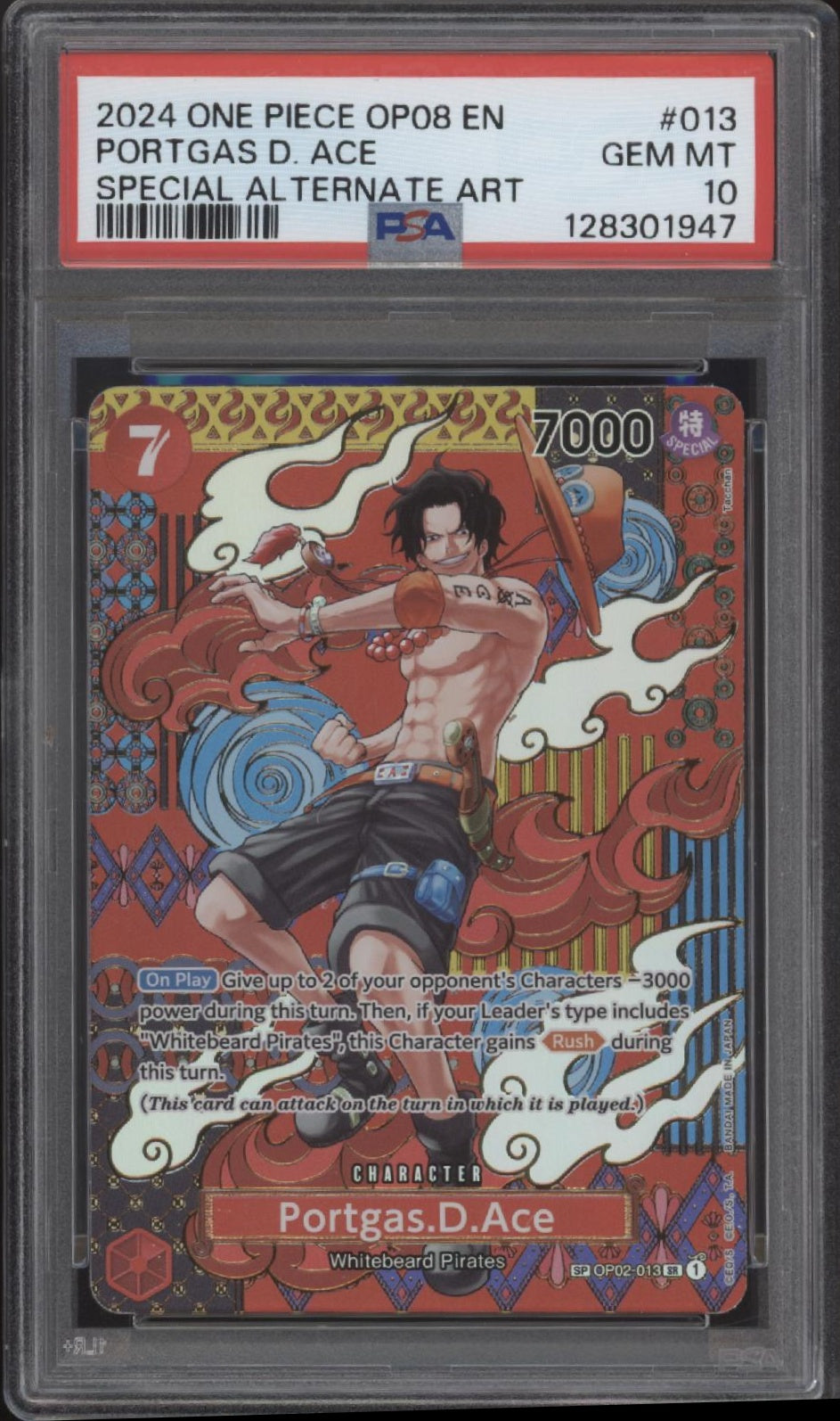 Portgas D Ace One Piece Card Game OP08 Special Alternate Art #013 PSA 10 #1