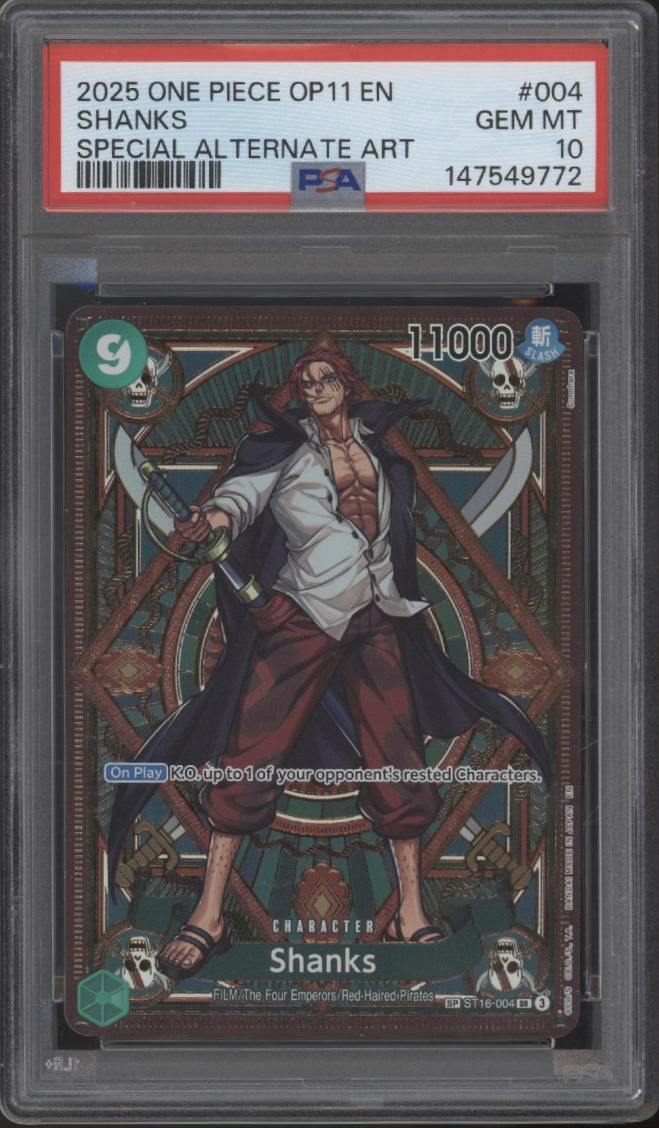 Shanks One Piece Card Game OP11 Special Alternate Art #004 PSA 10