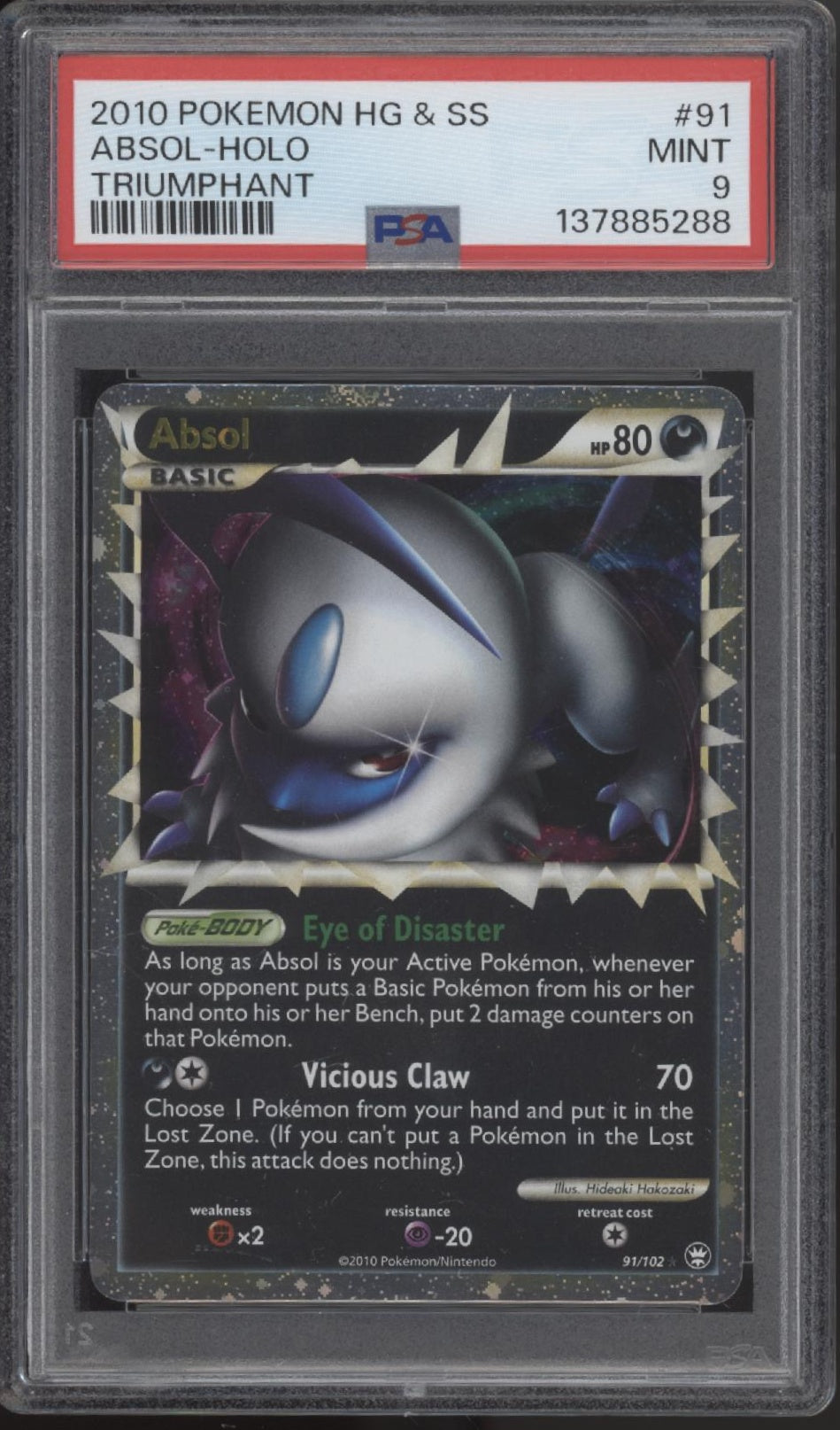Absol Pokemon Heart Gold & Soul Silver Triumphant Holo #91 PSA 9