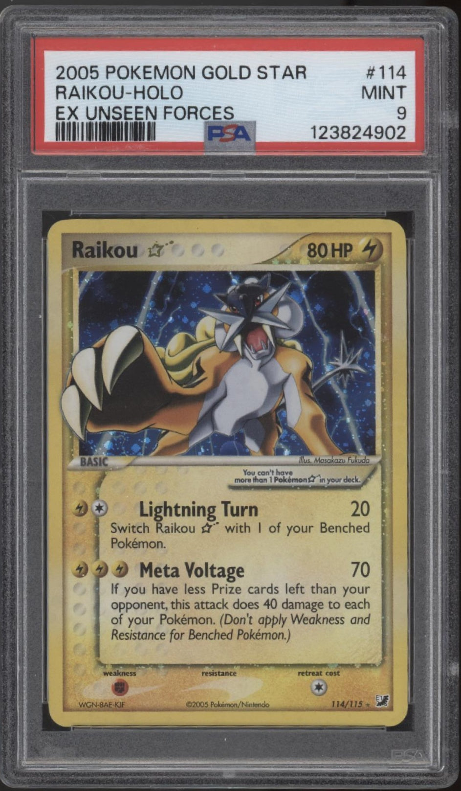 Raikou Gold Star Pokemon EX Unseen Forces Holo #114 PSA 9