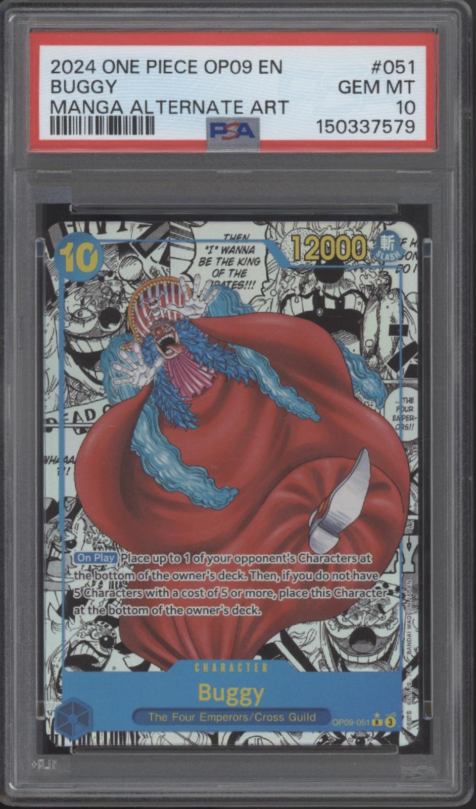 Buggy One Piece Card Game OP09 Manga Alternate Art #051 PSA 10