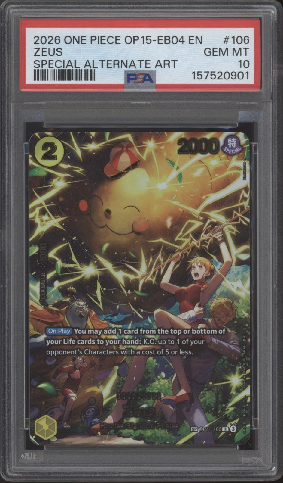 Zeus One Piece Card Game OP15-EB04 Special Alternate Art #106 PSA 10