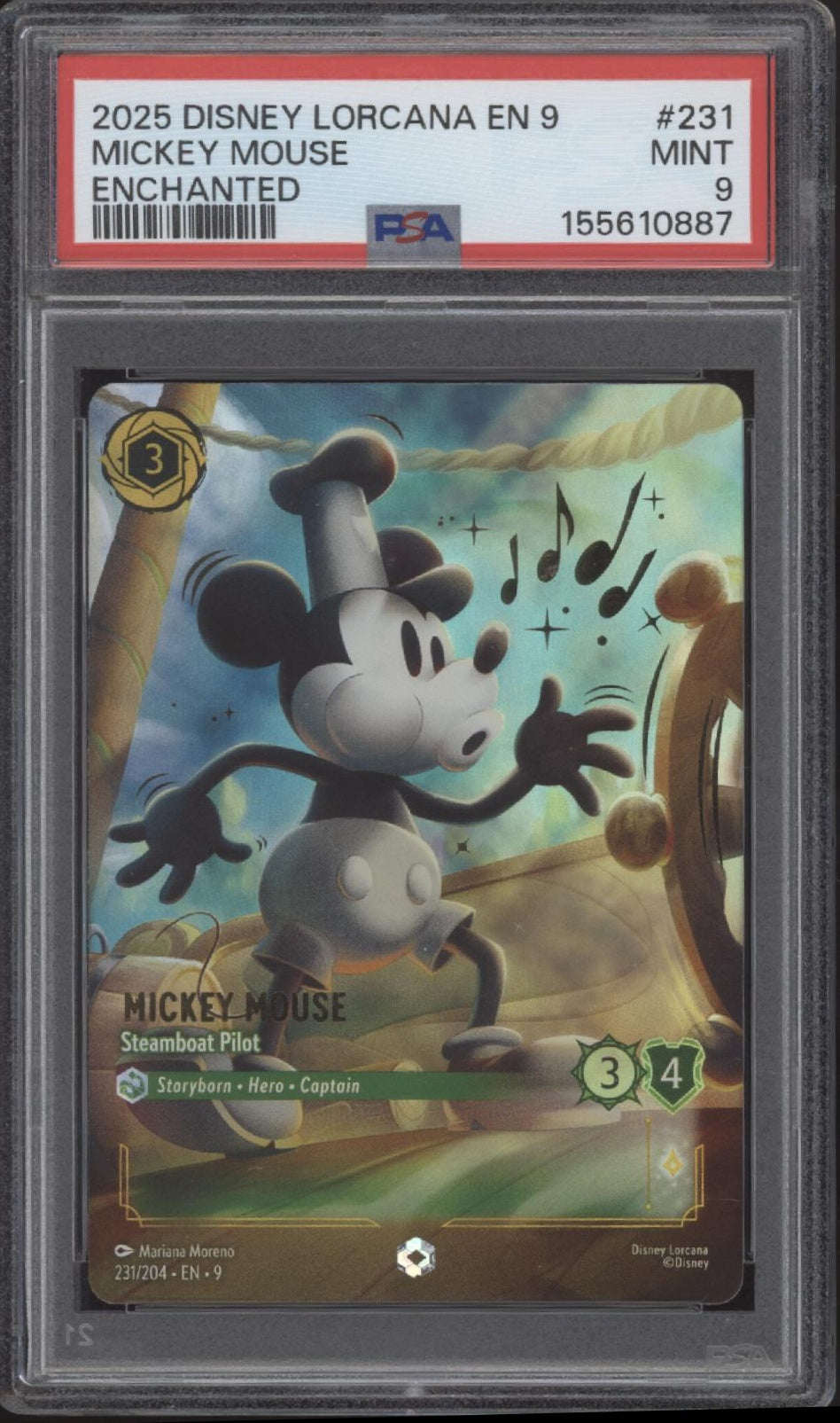 Mickey Mouse Steamboat Pilot Disney Lorcana Fabled Enchanted #231 PSA 9