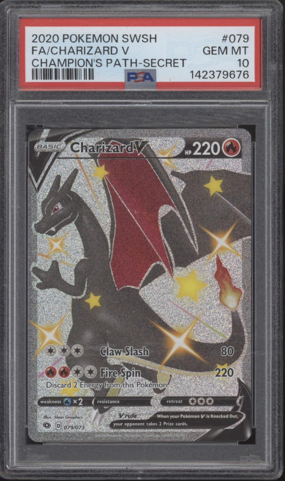 Charizard V Pokemon Champion's Path Secret Full Art #079 PSA 10