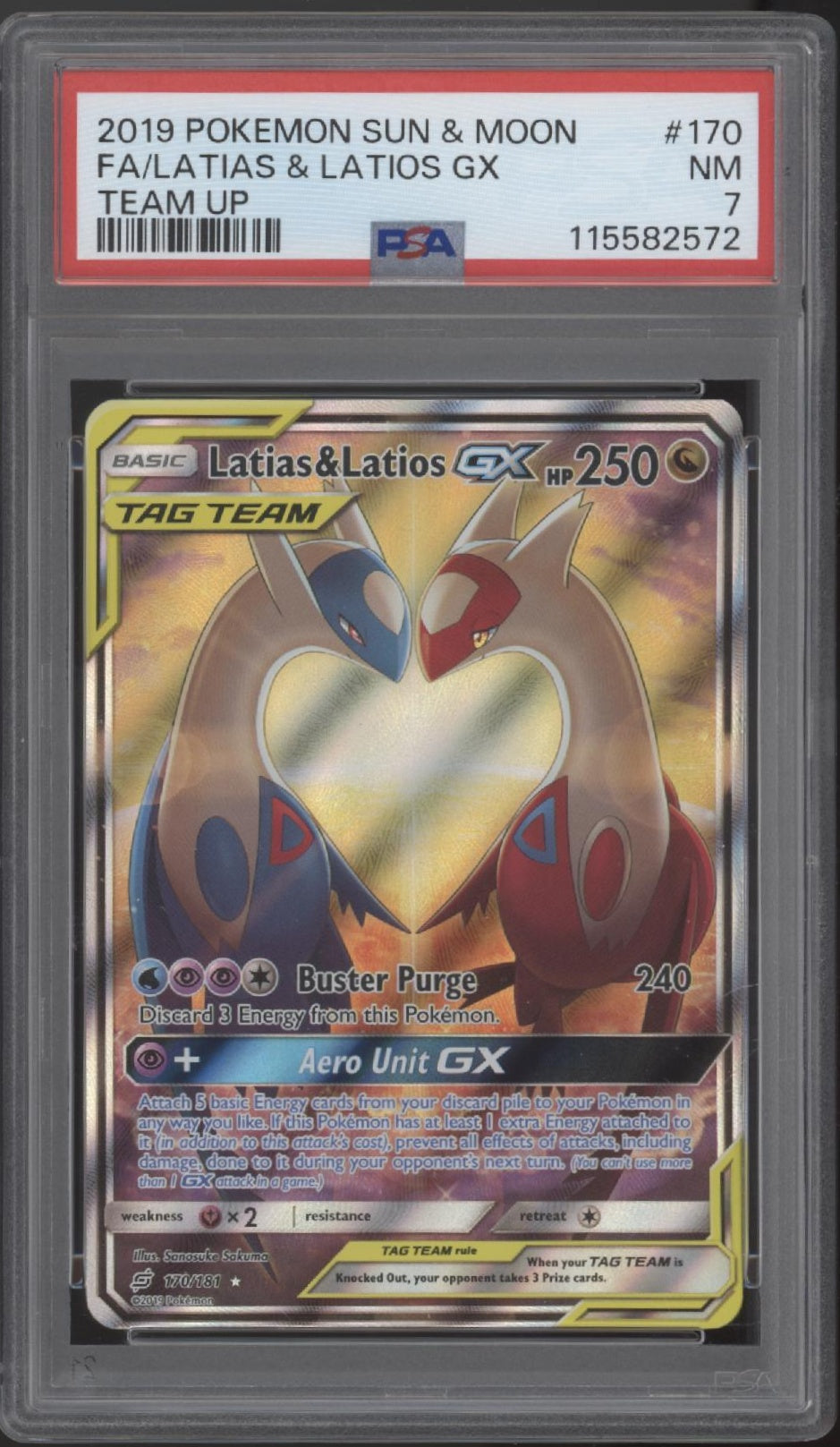 Latias & Latios GX Pokemon Sun & Moon Team Up Full Art #170 PSA 7