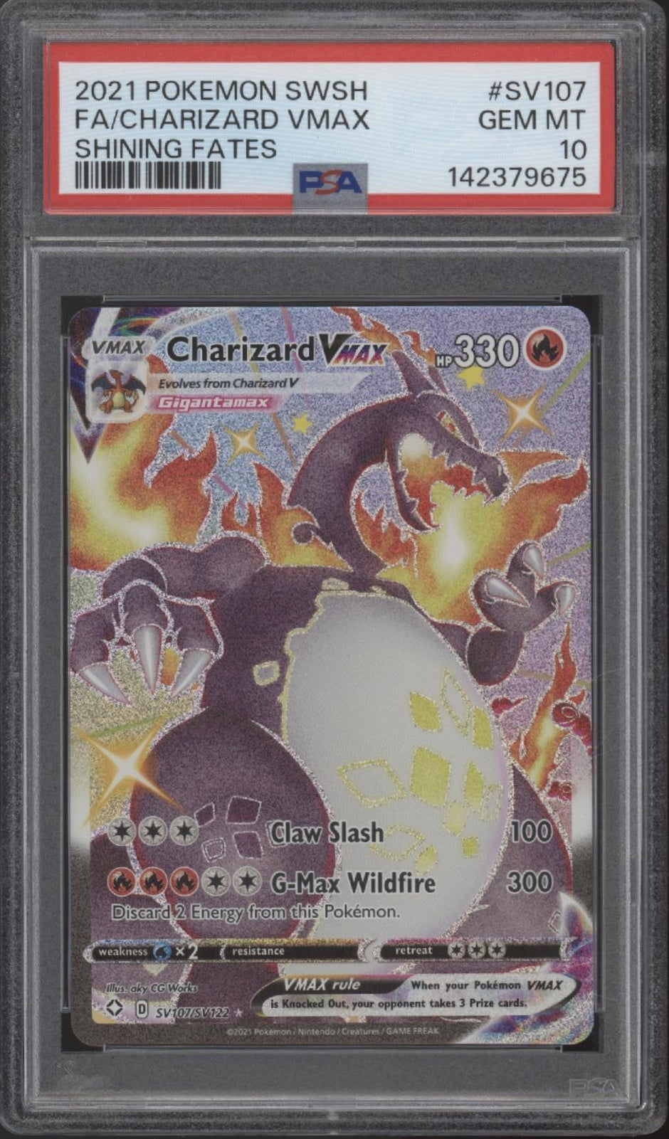Charizard VMAX Pokemon Shining Fates Full Art #SV107 PSA 10
