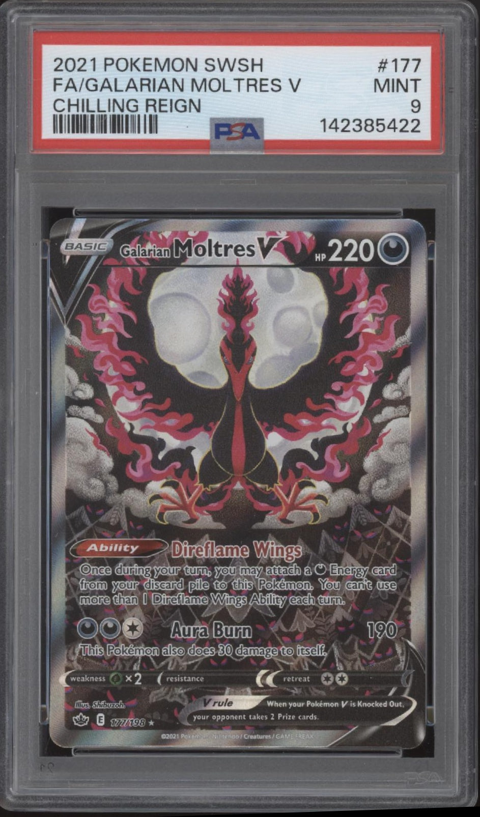 Galarian Moltres V Pokemon Chilling Reign Full Art #177 PSA 9 #1
