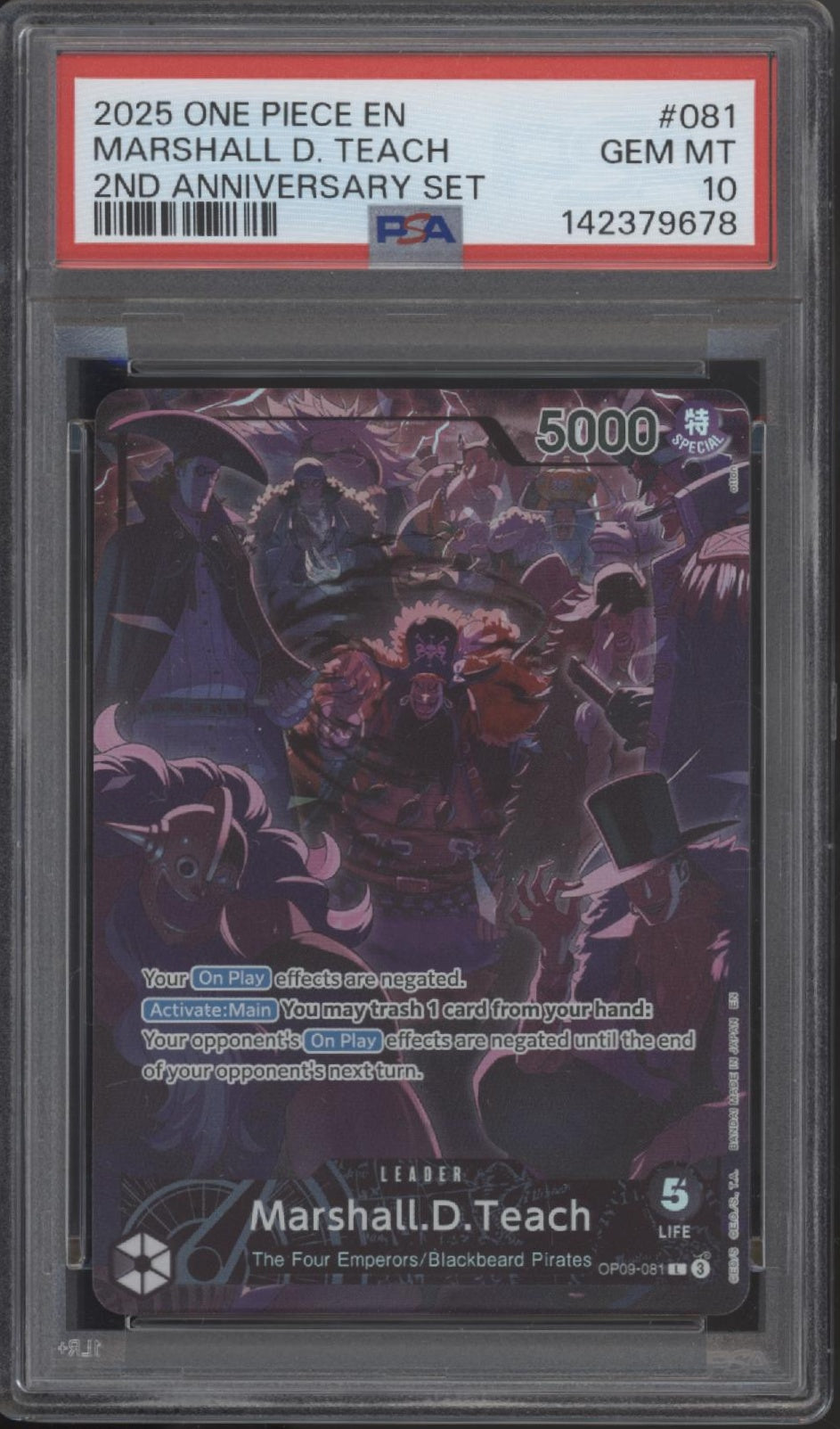 Marshall D Teach One Piece Card Game 2nd Anniversary Set #081 PSA 10