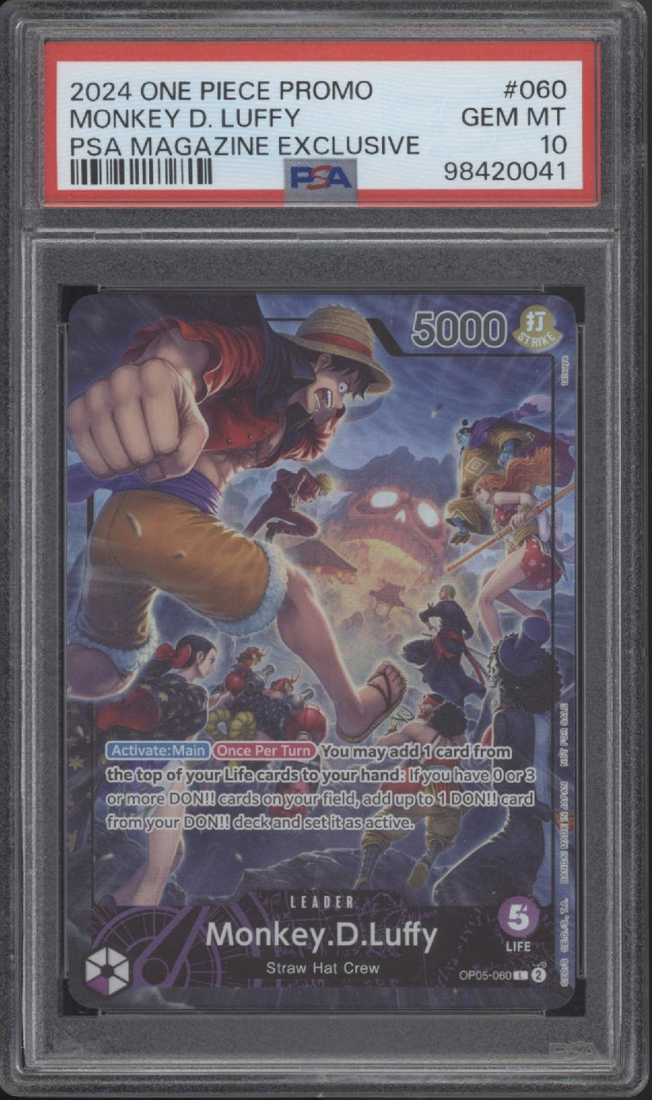 Monkey D Luffy One Piece Card Game PSA Magazine Exclusive Promo #060 PSA 10