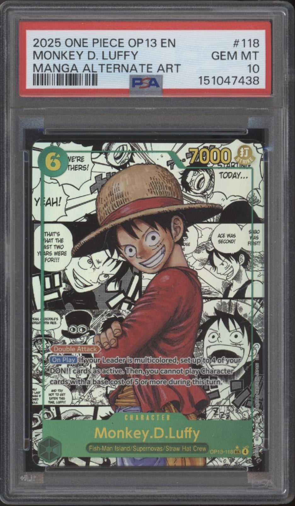 Monkey D Luffy One Piece Card Game OP13 Manga Alternate Art #118 PSA 10