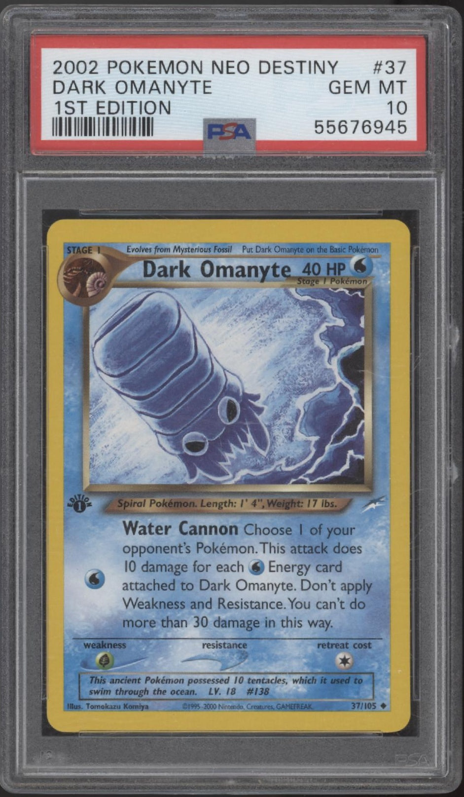 Dark Omanyte Pokemon Neo Destiny 1st Edition #37 PSA 10