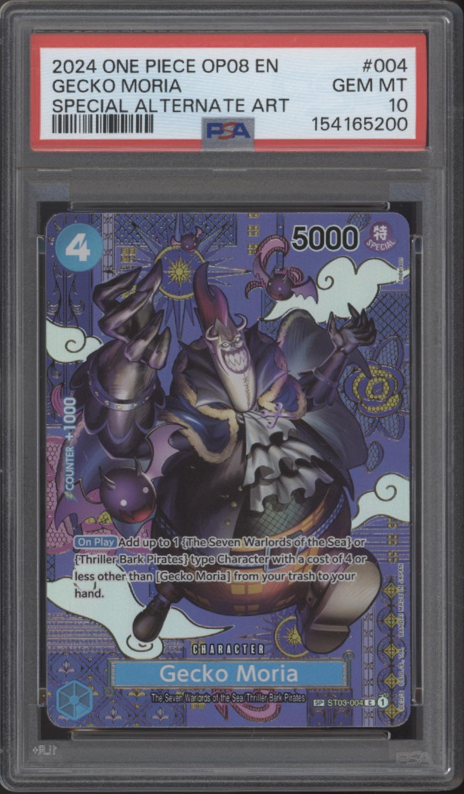 Gecko Moria One Piece Card Game OP08 Special Alternate Art #004 PSA 10