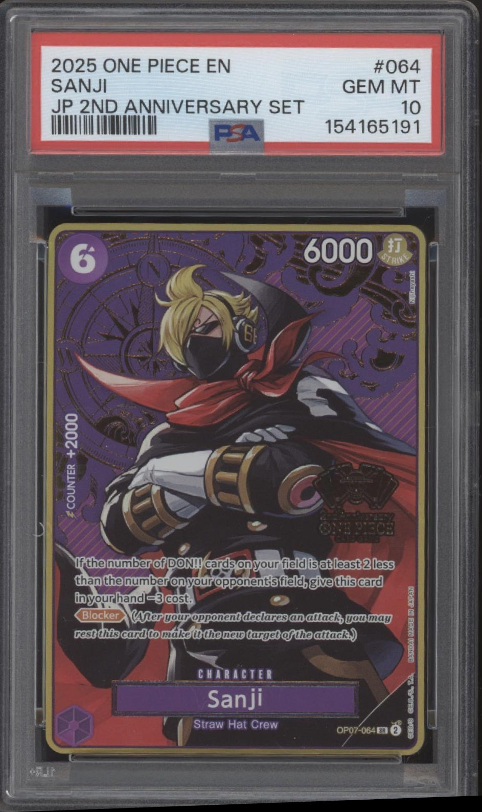 Sanji One Piece Card Game 2nd Anniversary Set Japanese #064 PSA 10