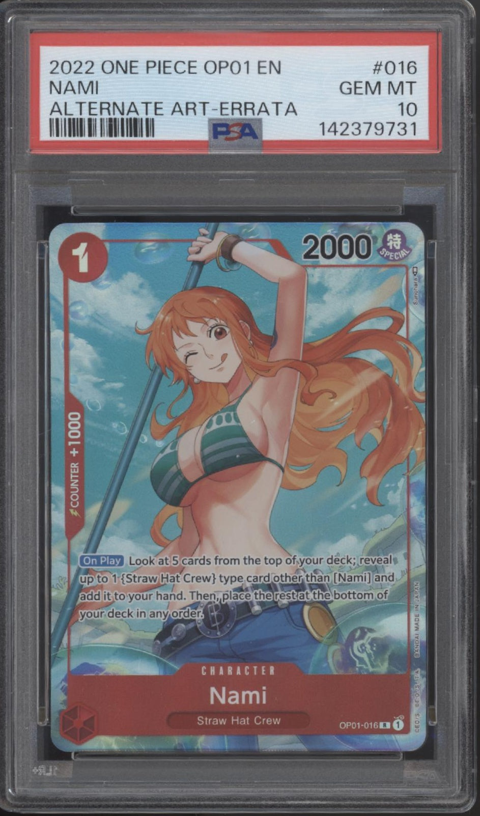 Nami One Piece Card Game OP01 Alternate Art Errata #016 PSA 10 #1
