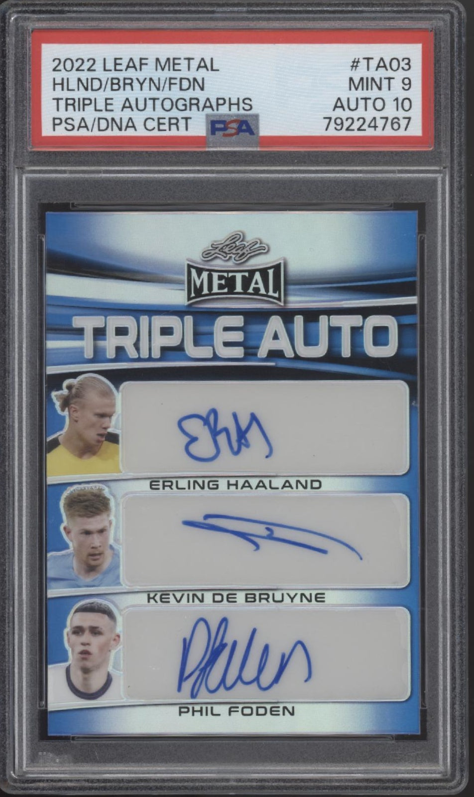 Haaland / De Bruyne / Foden 2022 Leaf Metal Triple Autos 7/7 PSA 9 / 10 Autos