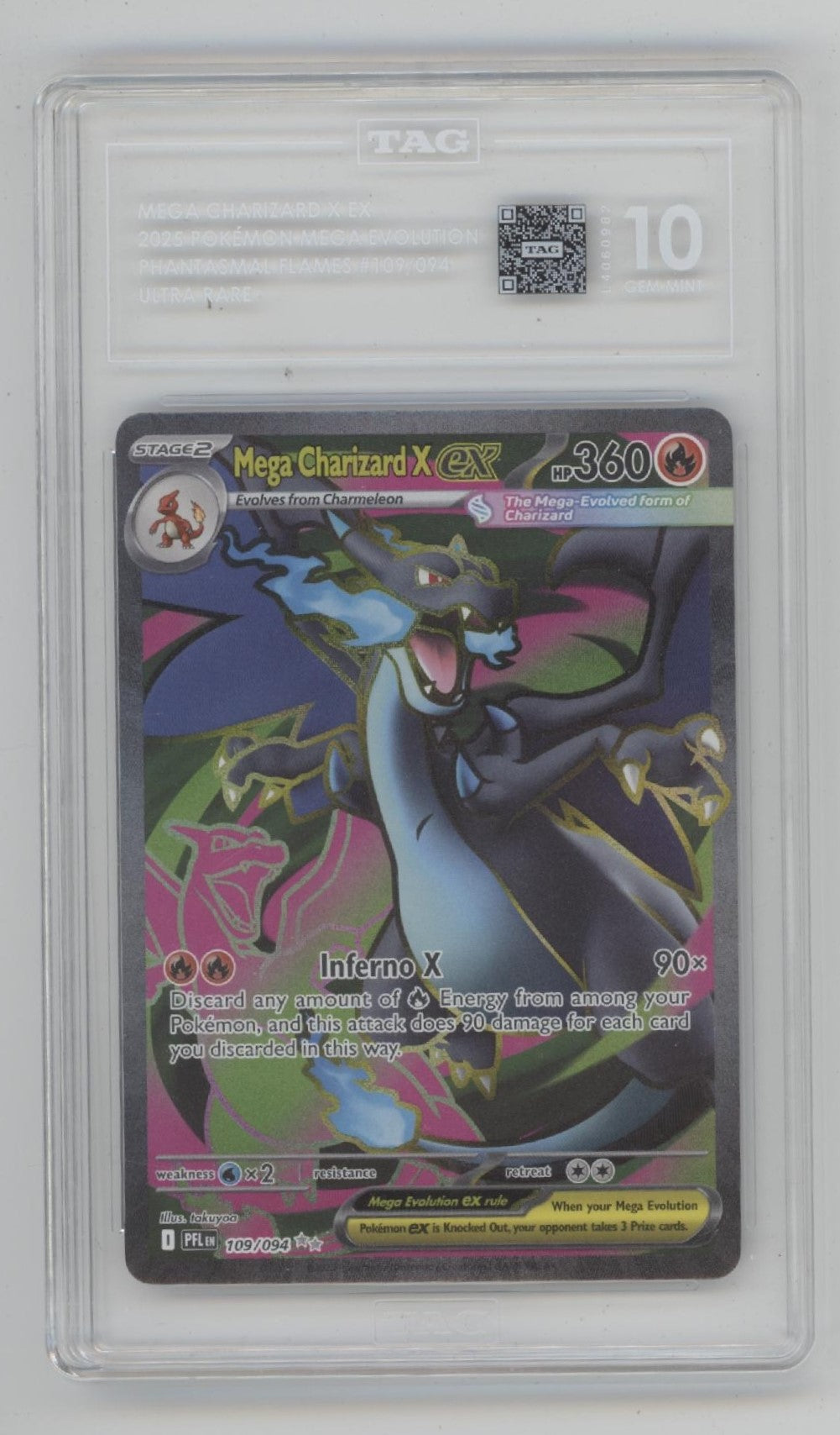 Mega Charizard X ex Pokemon Phantasmal Flames Ultra Rare #109 TAG 10