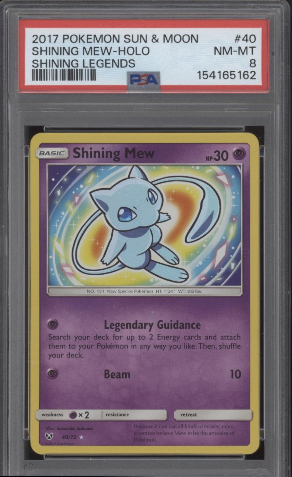 Shining Mew Pokemon Shining Legends Holo #40 PSA 8