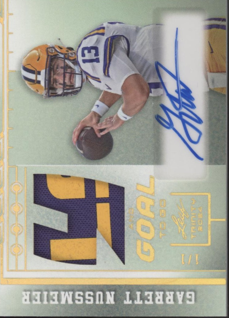 Garrett Nussmeier 2024 Leaf Trinity Goal To Go Swatch Auto 1/1 #4GG-GN1
