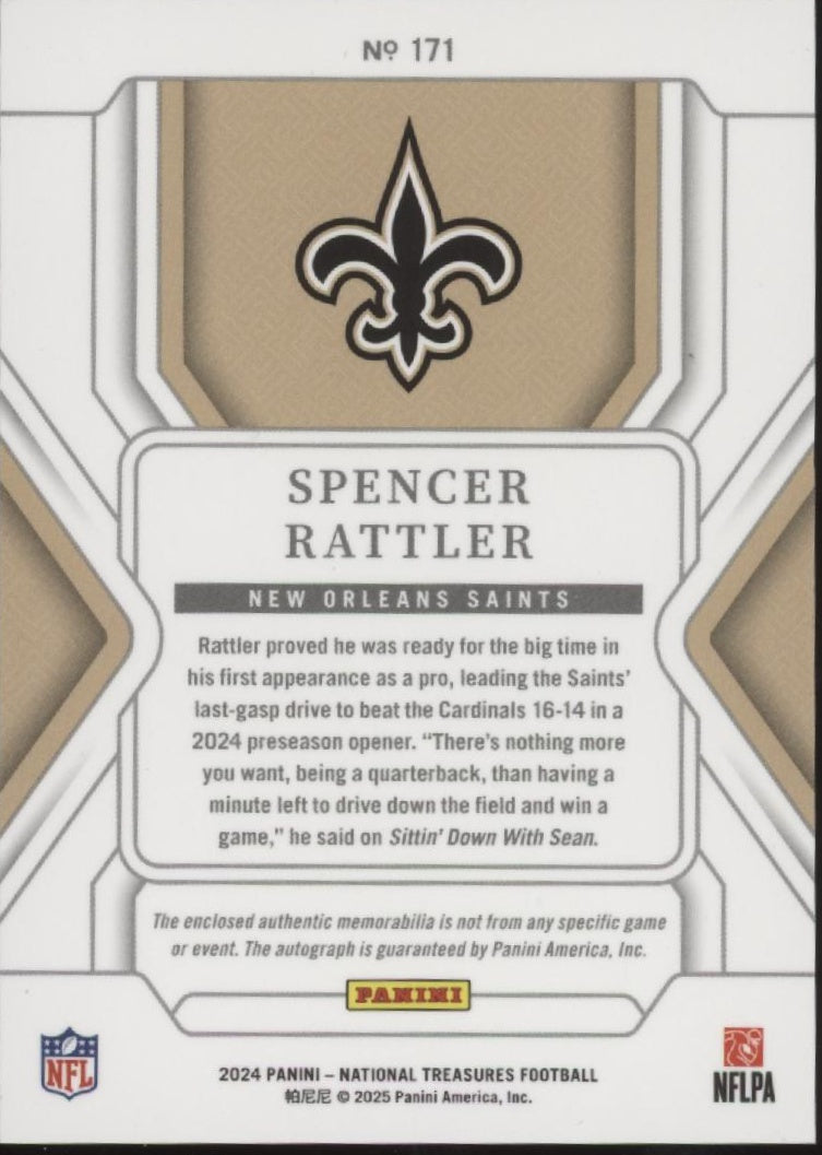 Spencer Rattler 2024 Panini National Treasures Swatch RC Auto 66/99 #171