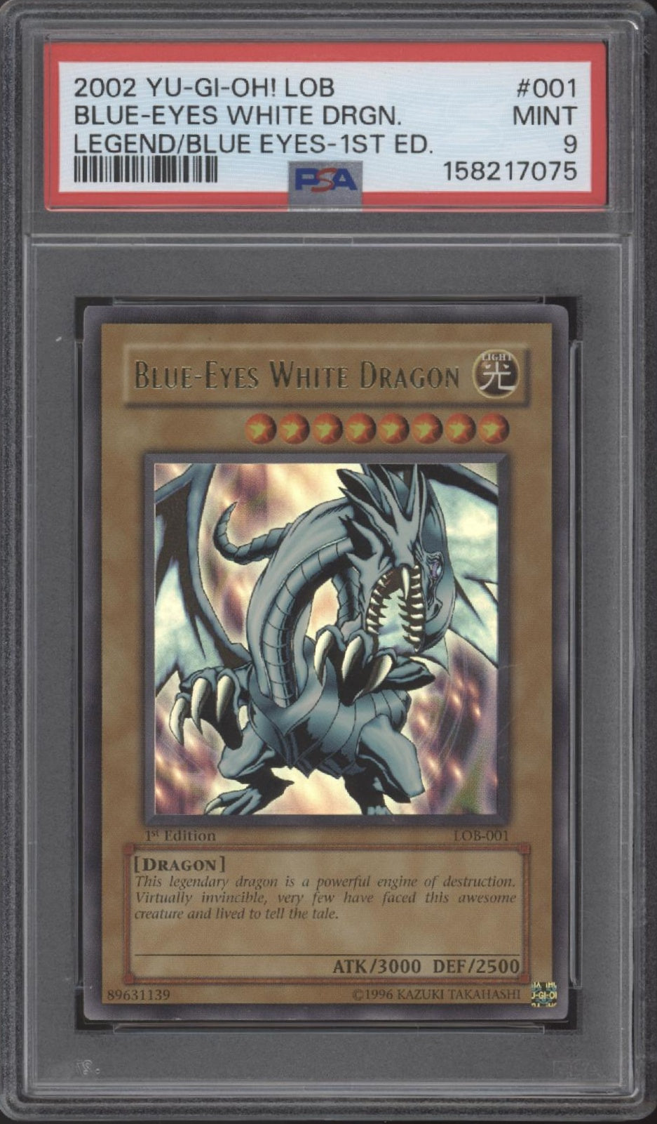 Blue-Eyes White Dragon Yu-Gi-Oh! Glossy LOB 1st Edition #001 PSA 9