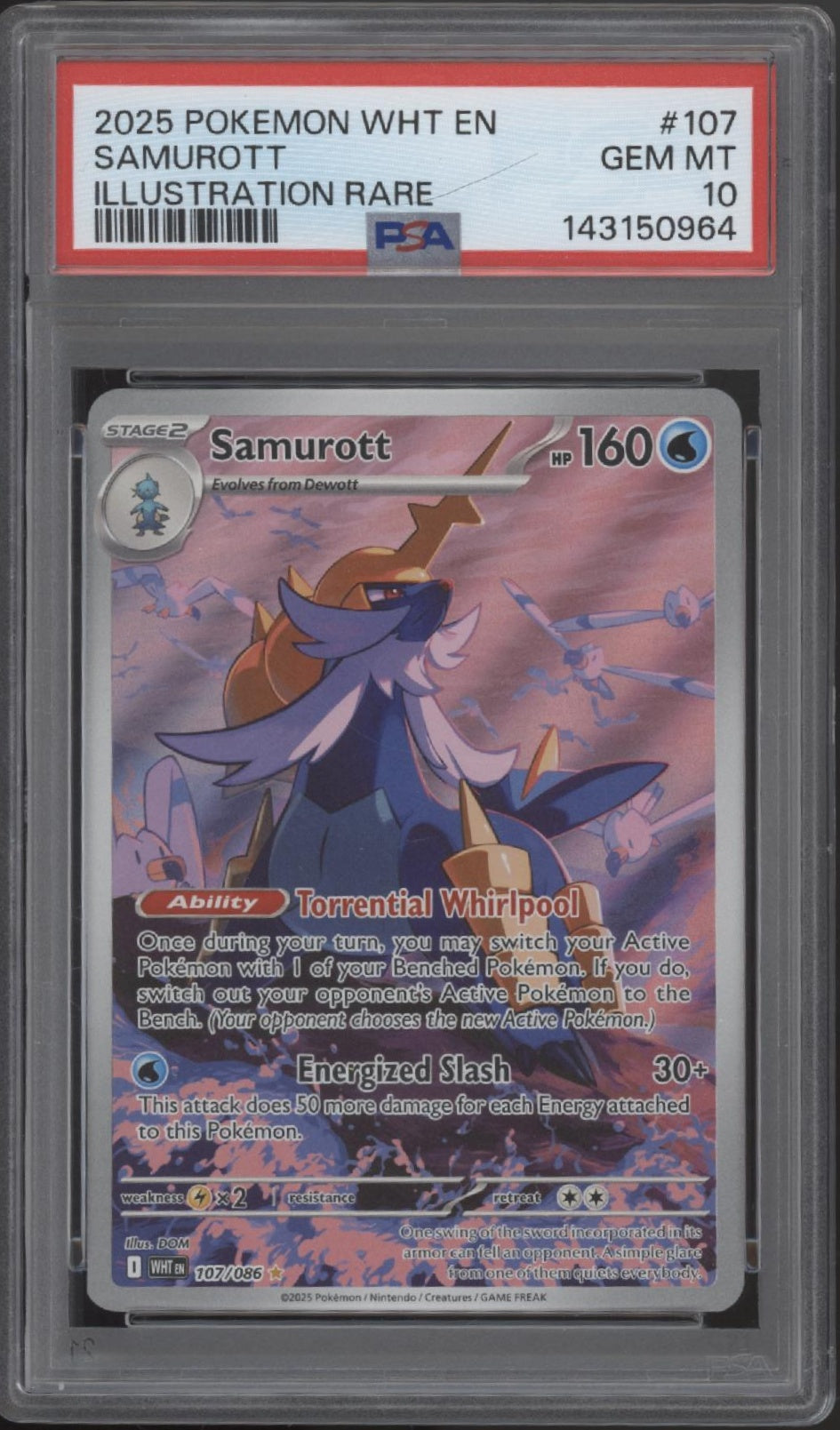 Samurott Pokemon White Flare Illustration Rare #107 PSA 10