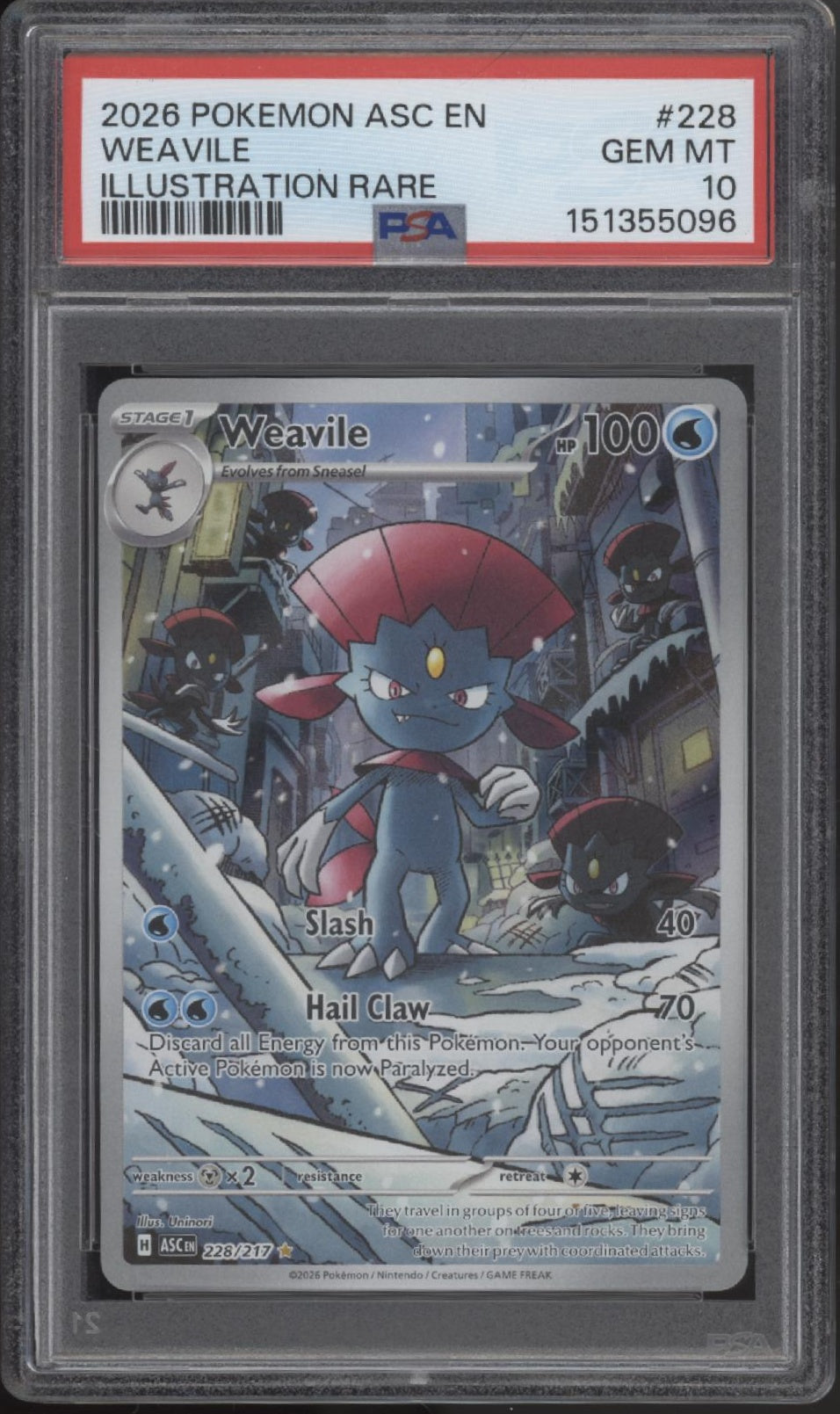 Weavile Pokemon Ascended Heroes Illustration Rare #228 PSA 10