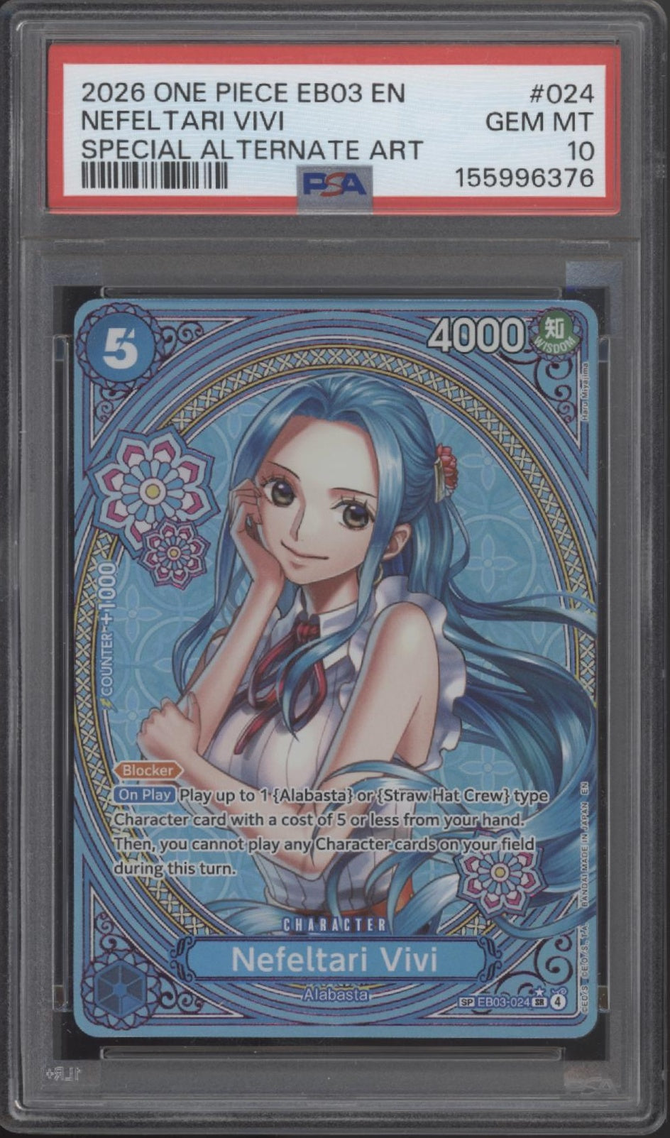 Nefeltari Vivi One Piece Card Game EB03 Special Alternate Art #024 PSA 10