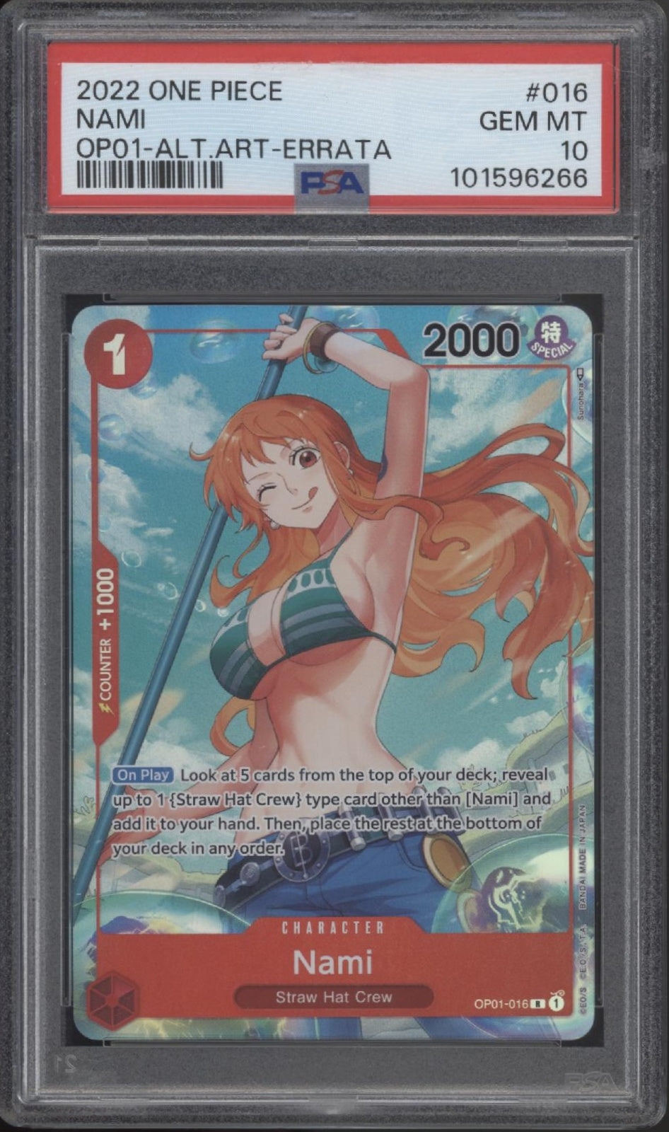 Nami One Piece Card Game OP01 Alternate Art Errata #016 PSA 10 #2