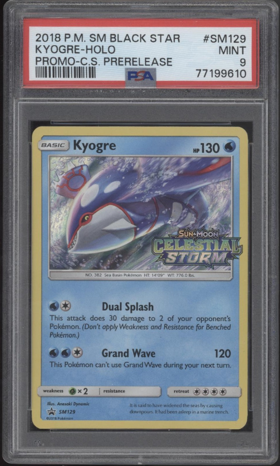 Kyogre Pokemon Celestial Storm Prerelease Promo Holo #SM129 PSA 9