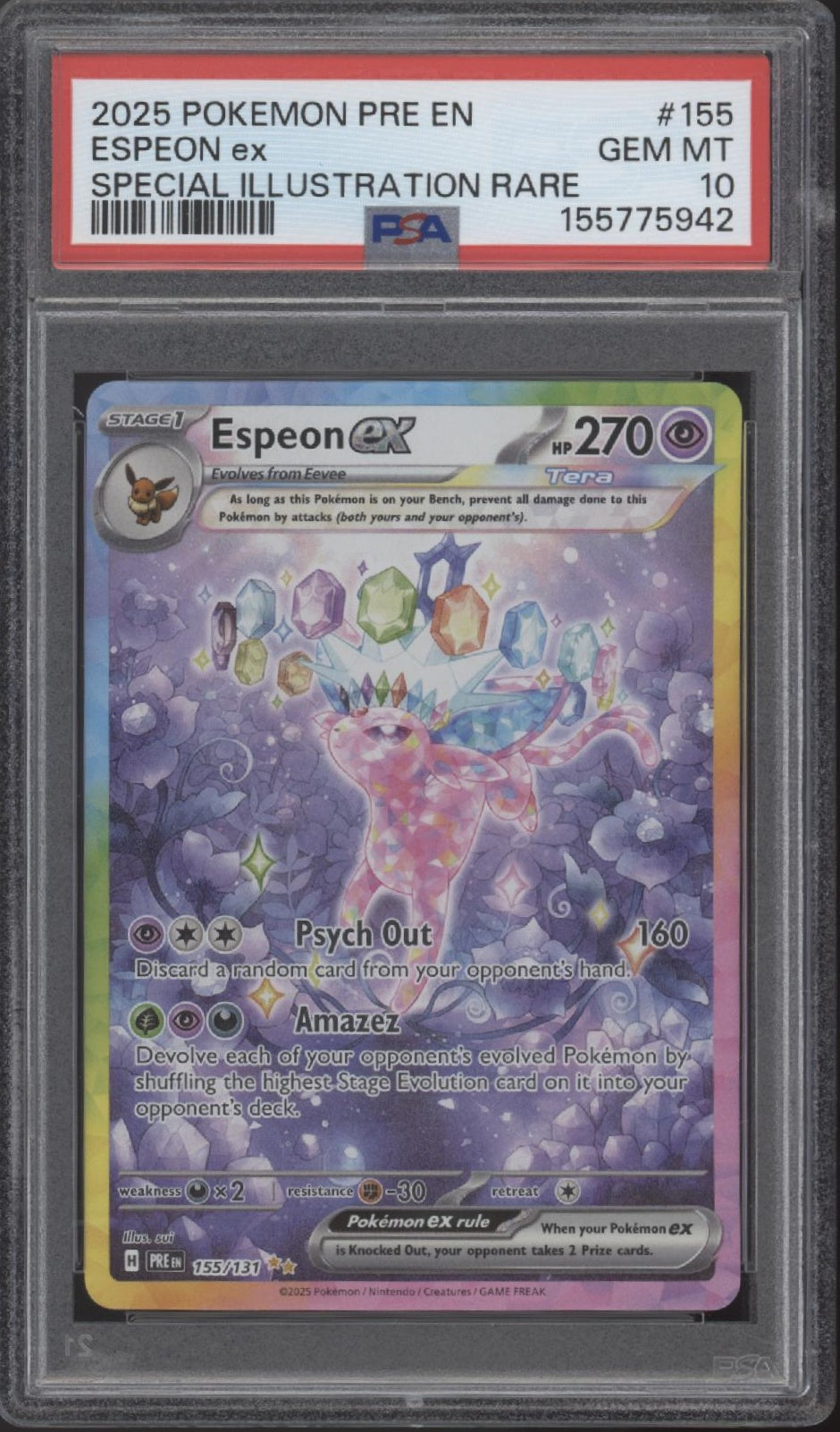 Espeon ex Pokemon Prismatic Evolutions Special Illustration Rare #155 PSA 10