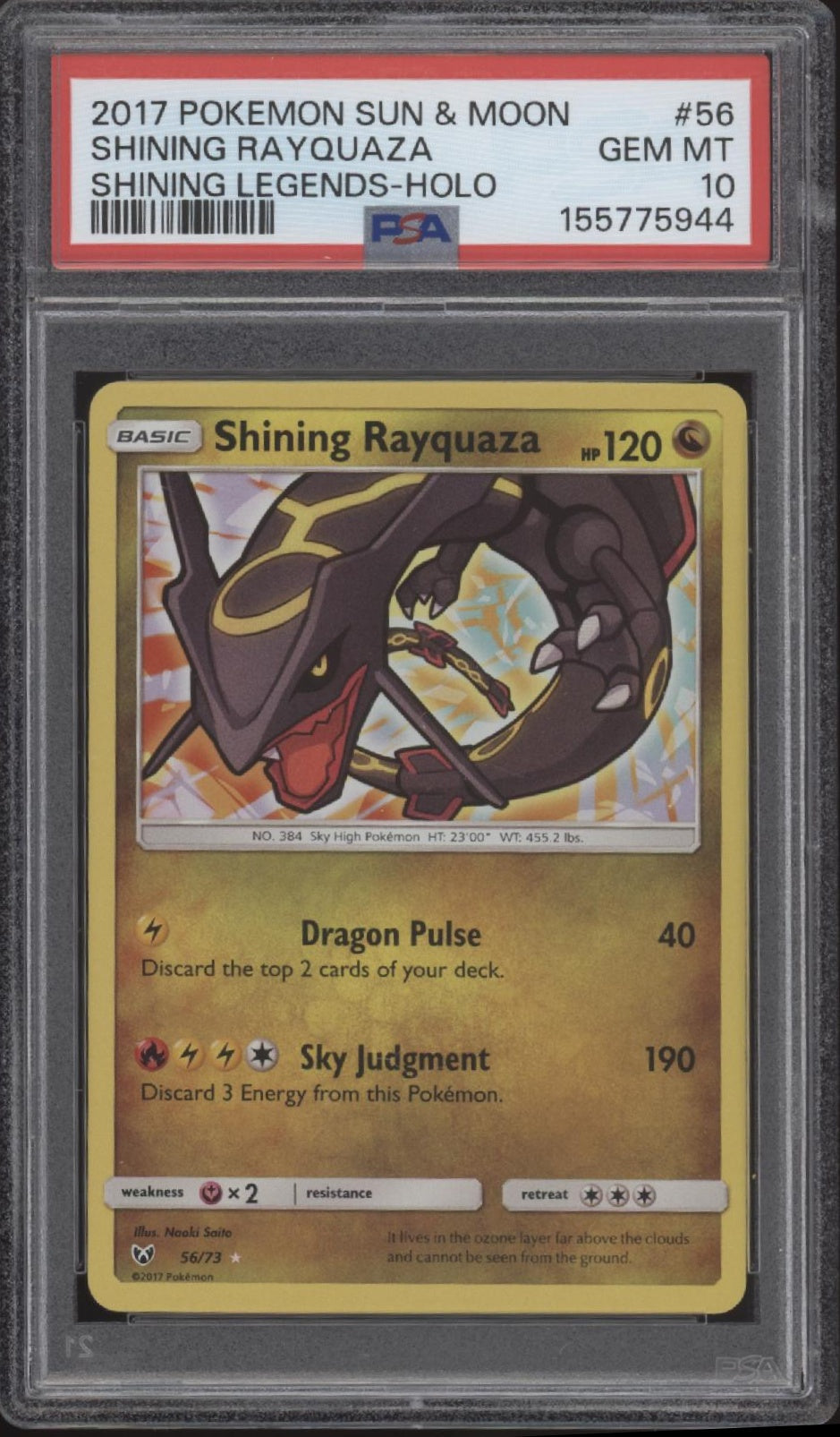 Shining Rayquaza Pokemon Shining Legends Holo #56 PSA 10