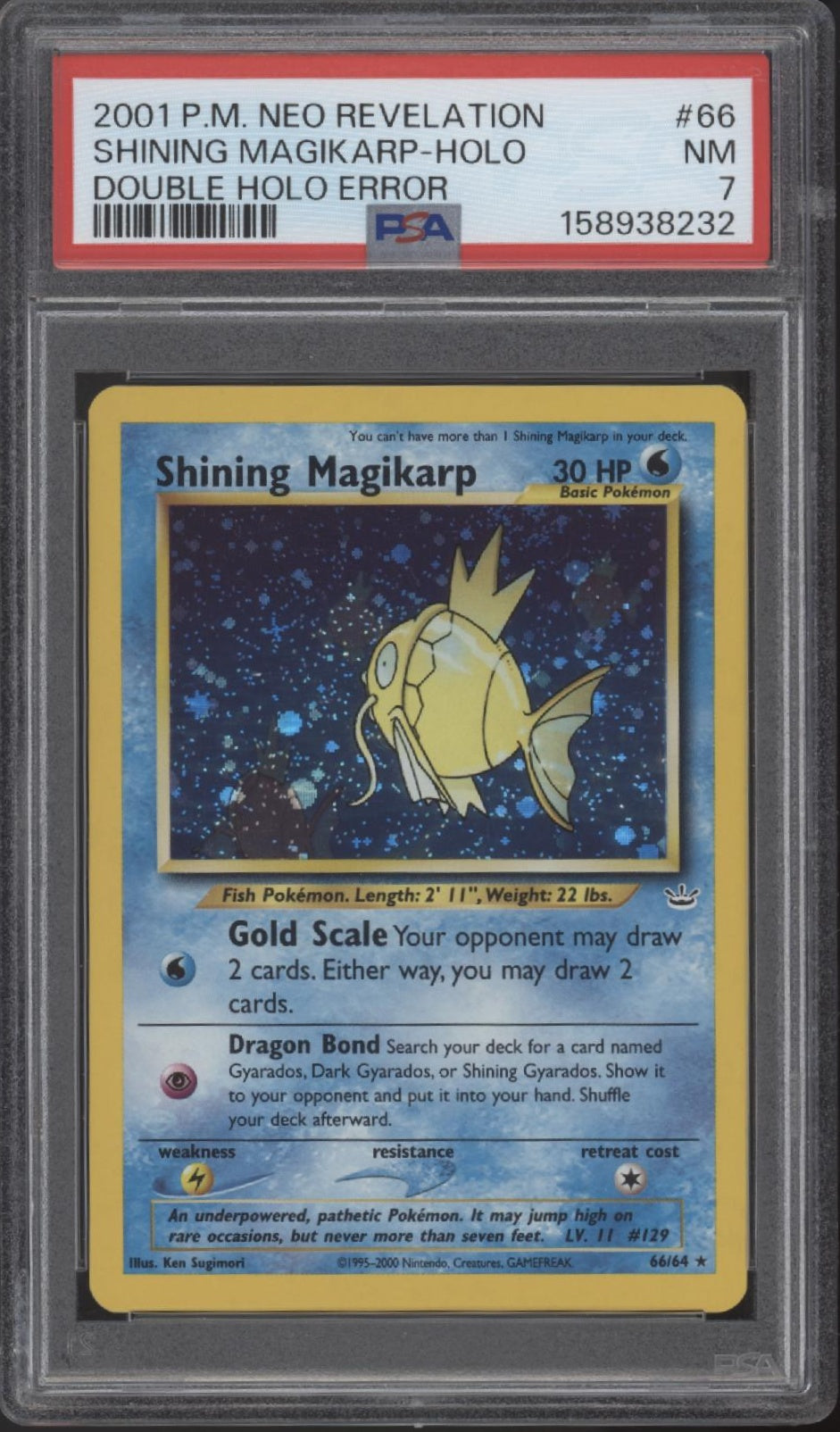 Shining Magikarp Pokemon Neo Revelation Double Holo Error #66 PSA 7