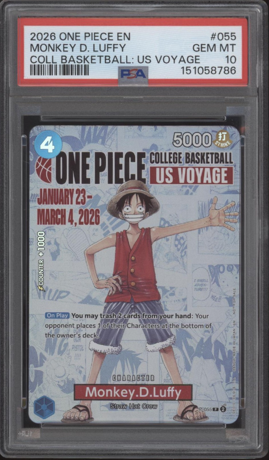 Monkey D Luffy One Piece Card Game College Basketball US Voyage #055 PSA 10 #1