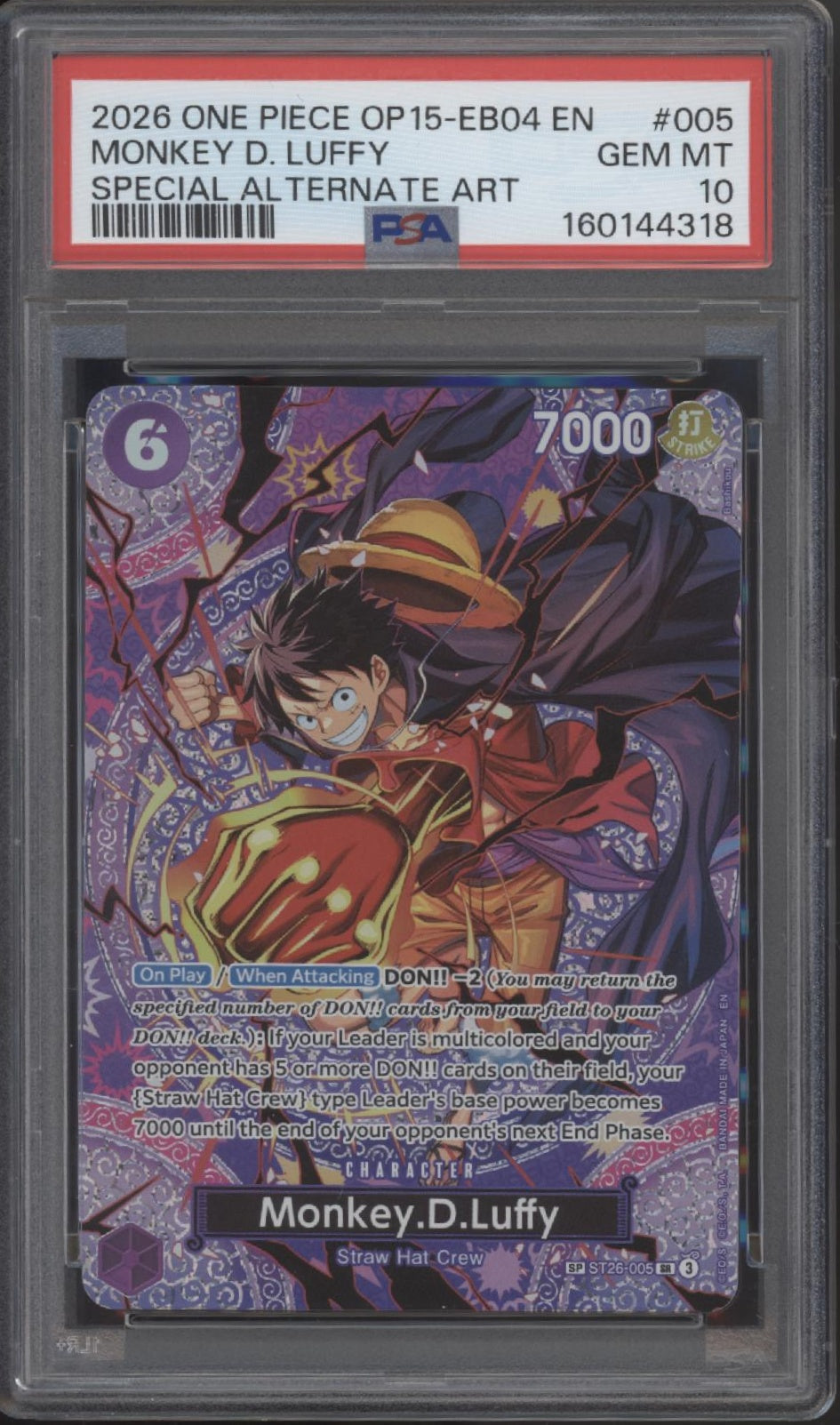 Monkey D Luffy One Piece Card Game OP15-EB04 Special Alternate Art #5 PSA 10 #1