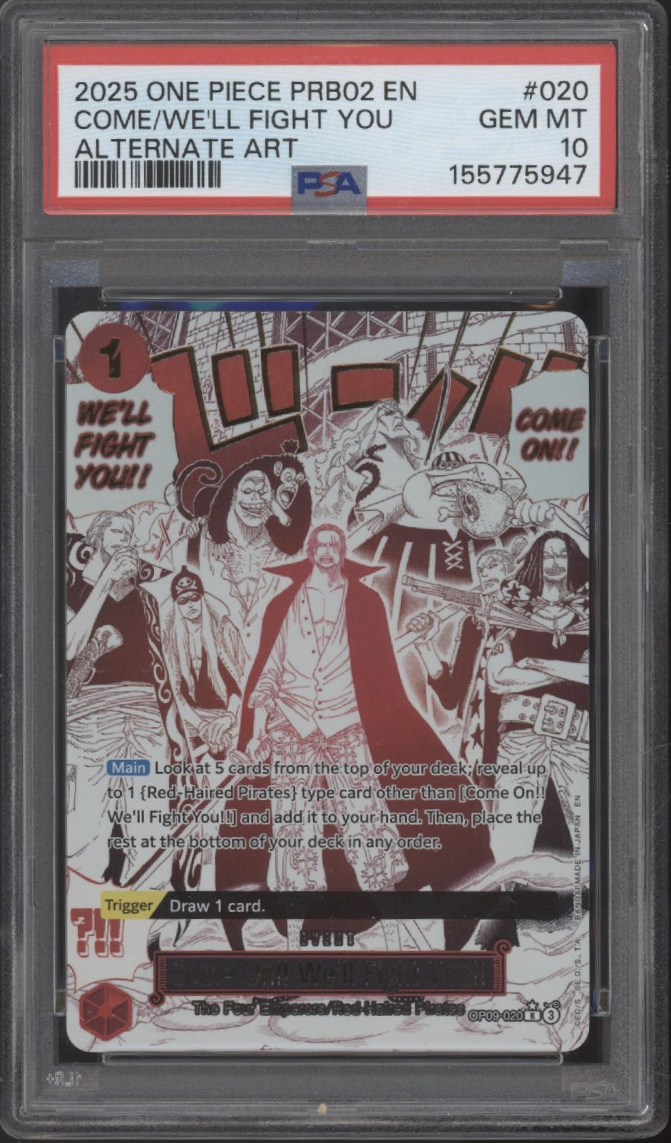Come On!! We'll Fight You!! One Piece Card Game PRB02 Alternate Art #020 PSA 10