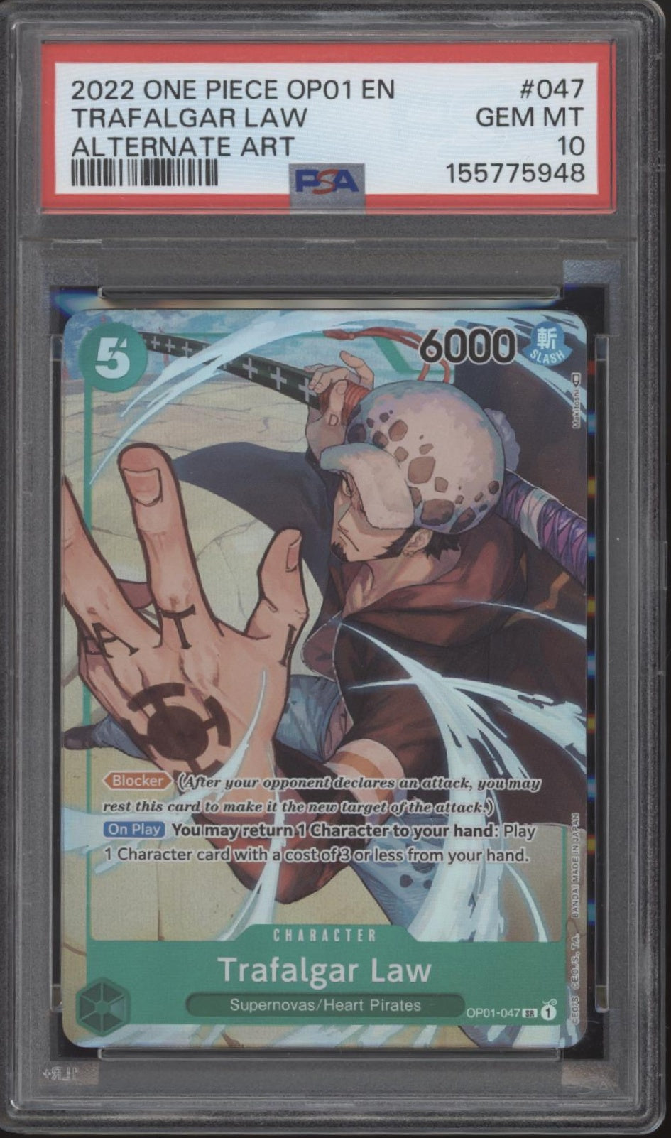 Trafalgar Law One Piece Card Game OP01 Alternate Art Pre-Errata #047 PSA 10