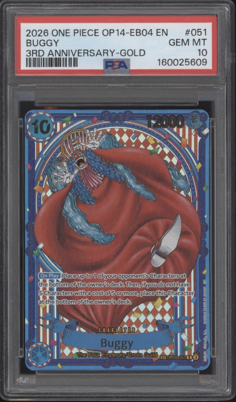 Buggy One Piece Card Game OP14-EB04 3rd Anniversary Gold #051 PSA 10