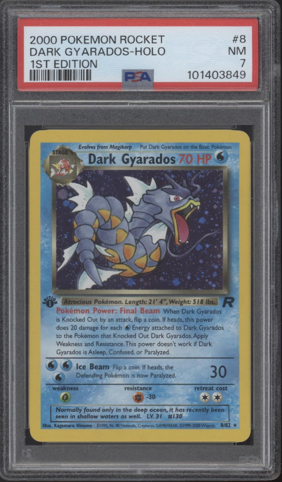 Dark Gyarados Pokemon Team Rocket Holo 1st Edition #8 PSA 7